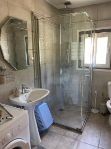 een badkamer met een glazen douche en een wastafel bij Heaven Retreat in Vusanje