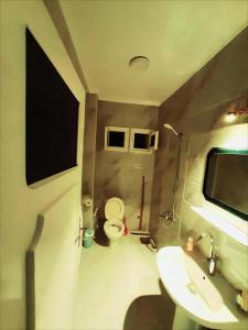 a small bathroom with a toilet and a sink at hassan apartments in Sharm El Sheikh
