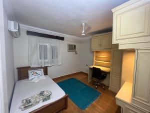a small bedroom with a bed and a desk at Manial in Cairo
