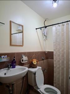 a bathroom with a toilet and a sink and a shower at Homestay Arezzo Place Davao - Building 9 in Davao City