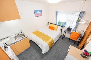 a small bedroom with a bed and a sink at Akihabara Skytree Premium Apartment 302 in Tokyo