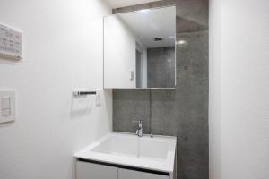 a white bathroom with a sink and a mirror at PASEO Ichigayadaimachi 2 in Tokyo