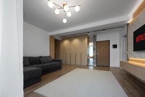 a living room with a couch and a tv at Nido Uno Brașov in Braşov