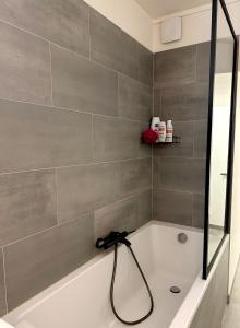 a bath tub with a hose in a bathroom at Maison Simone in Samois-sur-Seine