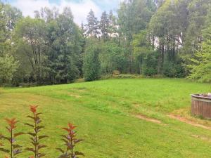 a large green field with trees in the background at 4 person holiday home in Rörvik in Rörvik