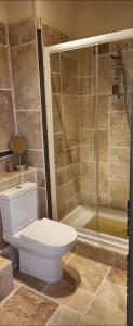 a bathroom with a toilet and a shower at Anzac Street B+Bistro in Dartmouth