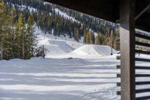 フネスダーレンにあるSki-In-Out, Funäs Fjällby 1の雪に覆われたスキー場とランプの眺め