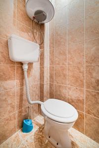 a bathroom with a toilet in a tiled wall at Apartment Dragicevic 3 with Garage in Budva