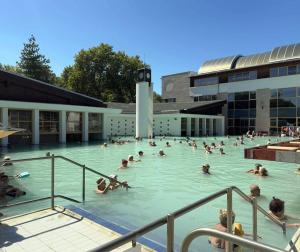 een groep mensen die in een zwembad zwemmen bij Era Apartman in Harkány