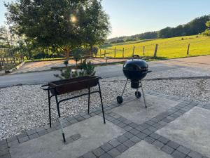 a bbq and a grill on display on the side of a road at Les Bouloies - 2 gites familiaux l'Eden et les Saules - in Laviron