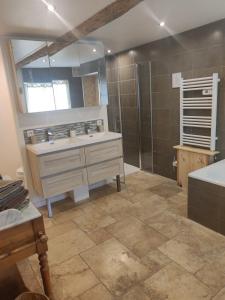 loft, clim, jardin, piscine, calme, parc expo, في موجيو: حمام كبير مع حوض ودش