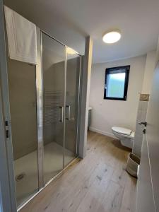 a bathroom with a shower and a toilet at Le Cottage in Beauvoir