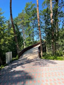 a bridge in a park with trees on the side at EVA Studio in Palanga +1 photo