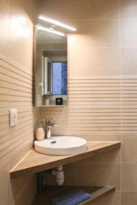 a bathroom with a sink and a mirror at bright studio with balcony quiet location in Paris +8 photos