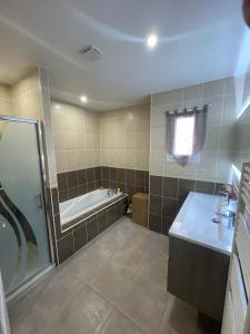 a bathroom with a tub and a sink and a shower at Occitania in Béziers