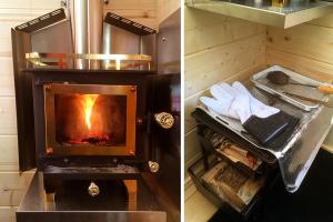 パースにあるGlamping at the Cabinのトレイにタオルを載せたオーブンの写真2枚
