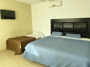 a bedroom with a bed and a tv on the wall at Hotel y Hostal Casa Don Alfonso in Valladolid