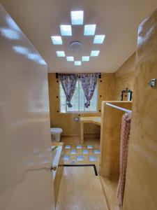 une salle de bain avec baignoire et toilettes et une fenêtre dans l'établissement Casa Amarilla, à Barrio Nuevo