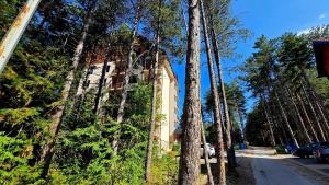 a building in the middle of a forest of trees at Apartman Silver Lux in Zlatibor