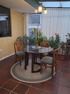 a dining room table and chairs in a room with potted plants at Romantic, Cozy, Fashionable Apt in Quito