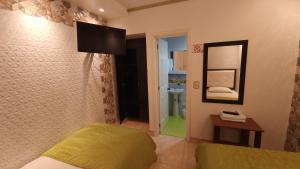 a bedroom with a bed and a mirror and a television at Paraíso Dorado - Hotel Express in Aguadas