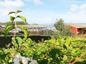 a field of plants with a red building in the background at Marina Retreat in Aero - By Traum Ferienwohnungen in Ærøskøbing