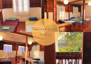 due foto di una camera con letti di Ka Prao Kai Hostel a Pai