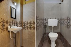 two pictures of a bathroom with a toilet and a sink at Hotel O Egmore Metro Station Chennai Formerly Harini Lodge in Chennai
