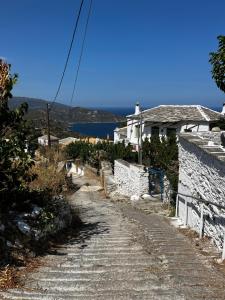 a dirt road leading up to a house at Papous house in Elaiokhórion