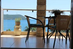 a table and two chairs in front of a window at Swiss Residence Montenegro in Herceg-Novi