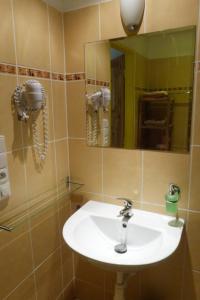 uma casa de banho com um lavatório e um espelho em Apartmán Susice em Sušice