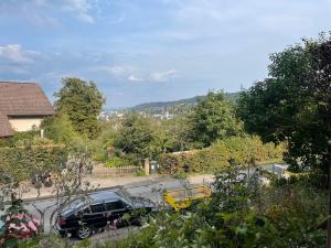 a street with cars parked on the side of a road at Haus Ehrenfels in Bingen am Rhein