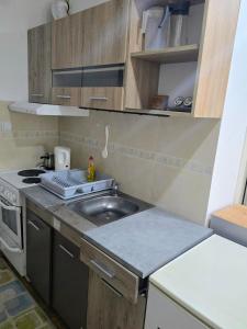 a small kitchen with a sink and a stove at APARTMANSKI SMEŠTAJ SOLARIS kod Aqua Parka SUPERIOR & FAMILY Apartments in Soko Banja