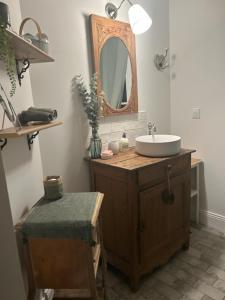 a bathroom with a sink and a mirror at espace détente de rivière in Bettencourt-Rivière