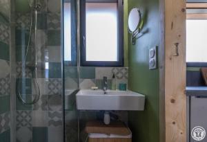 a bathroom with a sink and a shower at La joline, maison bioclimatique in Montastruc-de-Salies +30 photos