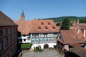 an old building with a red roof in a town at L'Ecrevisse in Wissembourg