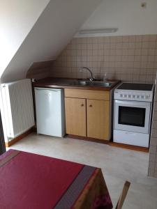 una cucina con lavandino e piano cottura di Gite Kaefferkopf ad Ammerschwihr
