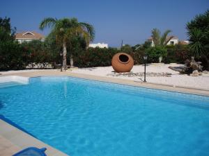 a large blue swimming pool in a yard at Villa Pelagia Secret Valley Paphos in Kouklia