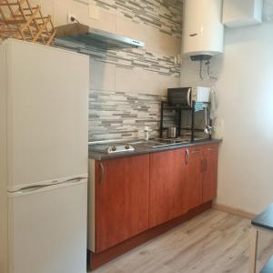 a kitchen with a white refrigerator and a sink at Cornisa Tourists Home in Toledo