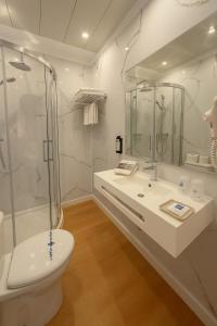 a bathroom with a shower and a toilet and a sink at Catedral Boutique in Seville