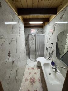 a bathroom with a sink and a toilet at Pallas Otel in Ardeşen