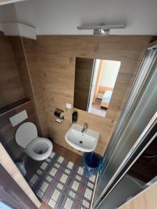 a small bathroom with a toilet and a sink at Rekreační středisko Kordárna in Starý Hrozenkov