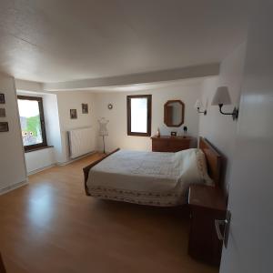 a bedroom with a large bed and a mirror at Gite Les Cassagnes 