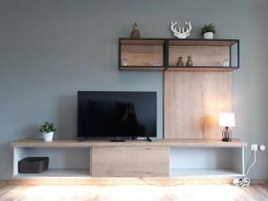 a entertainment center with a flat screen tv on top at Ferienwohnung Pfeiffer klein in Sankt Andreasberg