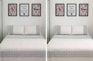 two pictures of a bed in a room at Novo apartamento Smart em São Paulo Pirituba in Sao Paulo