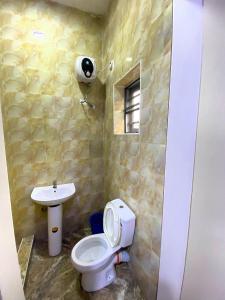 a bathroom with a toilet and a sink at Kstephen Apartment in Lekki