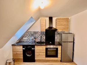 a kitchen with a stove and a refrigerator at Luxury Duplex Auxonne Center in Auxonne