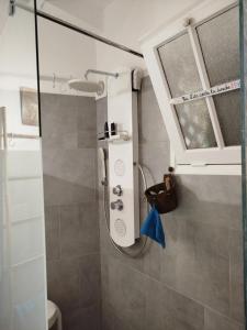 a shower with a glass door in a bathroom at Chez Rodolphe in Le Tampon