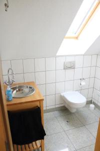 uma casa de banho com um lavatório e um WC em Apartment Dachgalerie em Munique