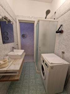 een badkamer met een wasmachine en een wastafel bij Girasole in Parma